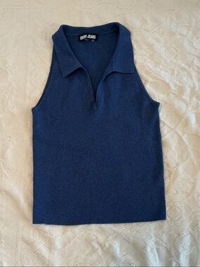 DKNY Jeans Navy Sleeveless Polo Knit Top